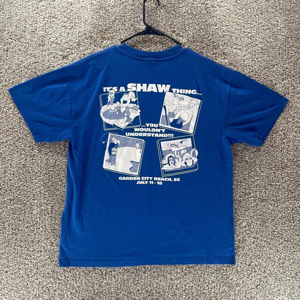 Vintage Hanes Shirt Mens Large Blue Shaw Beach Blast 1998 Cotton Casual Logo 90s